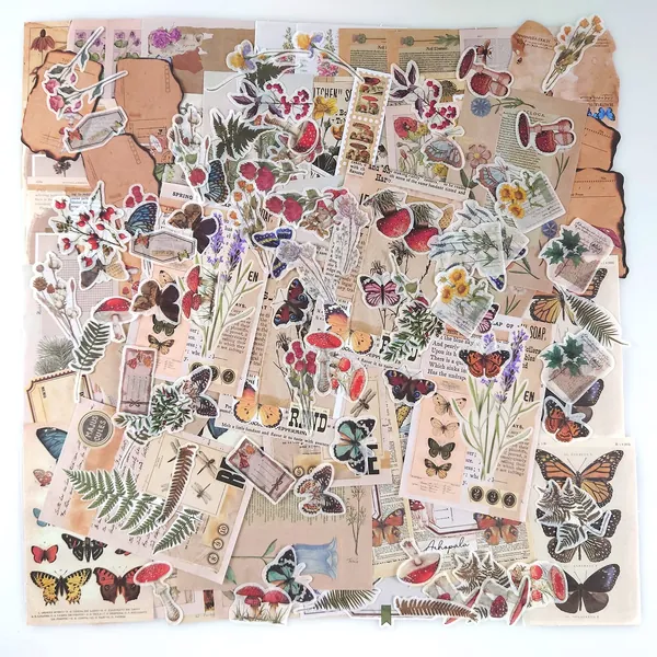 200 Pieces Vintage Scrapbooking Paper Washi Stickers Set, Vintage Flower Plant Stickers Craft Paper, Decorative Paper, Design Paper for Scrapbook, DIY Art Crafts, Diary Notebook