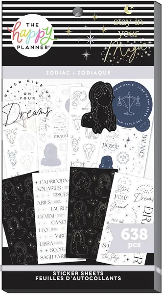 The Happy Planner Sticker Value Pack - Diary Planner & Office Accessories - Zodiac Star Signs Theme - Multi-Colour - Great for Planning & Projects - 30 Sheets With 638 Total Stickers