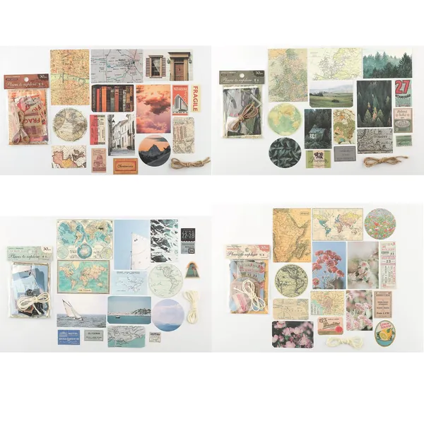 120 Pieces Vintage Scrapbooking Paper Washi Stickers Set with Hemp Rope, Vintage Map Stickers Craft Paper, Decorative Paper, Design Paper for Scrapbook, DIY Art Crafts, Diary Notebook
