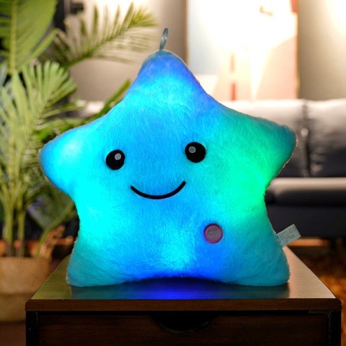 Colorful Glowing LED Star Pillow - Blue / 35cm