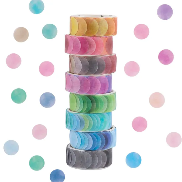 GLAITC Washi Tape Set,6/8 Rolls Dot Washi Tape Stickers 600/800 Pieces Dots Stickers 14mm Width Decorative Tapes Masking Tape for DIY Scrapbooking Stickers Gift Decoration Wrapping (8 Colors)