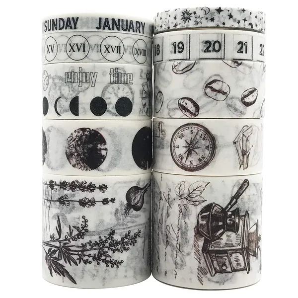 Vintage Washi Tapes Set, ZMLSED10 Rolls Japanese Masking Decorative Tapes for DIY Crafts and Arts Bullet Journal Planners Scrapbooking Adhesive