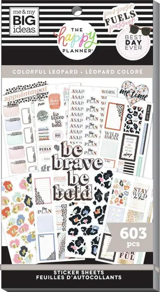 The Happy Planner Sticker Value Pack - Planner Accessories - Colourful Leopard Theme - Multi-Colour - Great for Planning, Project & Scrapbooking - 30 Sheets With 603 Total Stickers