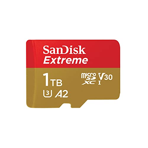 SanDisk 1TB Extreme microSDXC UHS-I Memory Card with Adapter - Up to 190MB/s, C10, U3, V30, 4K, 5K, A2, Micro SD Card- SDSQXAV-1T00-GN6MA, Gold/Red - 1TB - Memory Card Only