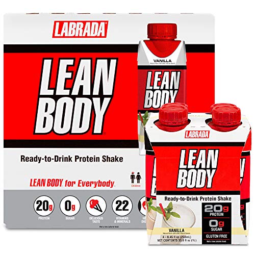 LABRADA Nutrition - Lean Body RTD Whey Protein Shake, Convenient On-The-Go Meal Replacement Shake for Men & Women, 20 Grams of Protein – Zero Sugar, Lactose & Gluten Free, Vanilla (Pack of 16) - Vanilla - 8.45 Fl Oz (Pack of 16)