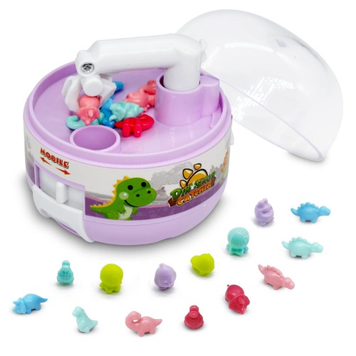 Mini Claw Machine Toys for Kids & Adults with Mini Dinosaur Figures Claw Machine Prizes, Mini Stuff Things that Actually Work, Mini Arcade Game Miniature Novelty Toys for 3+ Year Old Boys & Girls - Dino-purple&pink