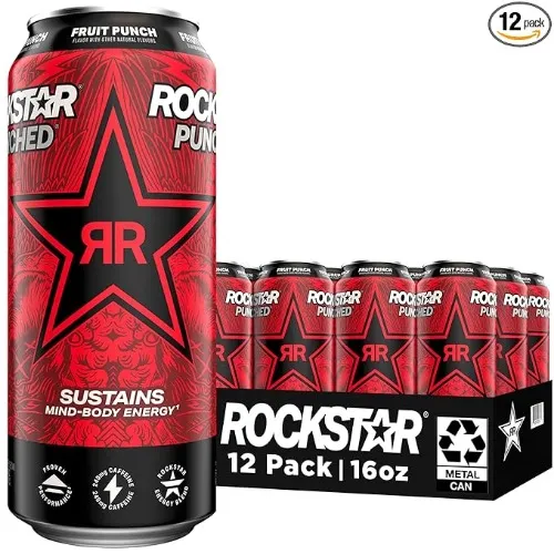 Rockstar Punched Energy Drink, Fruit Punch, 16 Fl Oz (Pack of 12)