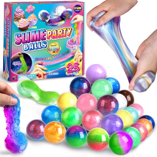 25 Variety Slime Balls Party Favors, FunKidz Bulk Premade Soft Small Slime Toys Gifts for Kids Girls Boys Includes Galaxy Fluffy Butter Cloud Unicorn Mermaid Glow in The Dark Clear Slime Pack - 