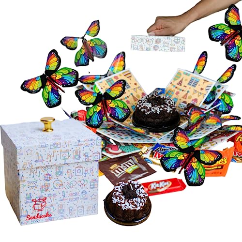 Send a Cake Explosion Box Gift with Flying Butterfly Surprise & Candy - Birthday, Holiday, Special Occasion – Birthday Treat for Women, Men, Adults, Kids - Birthday