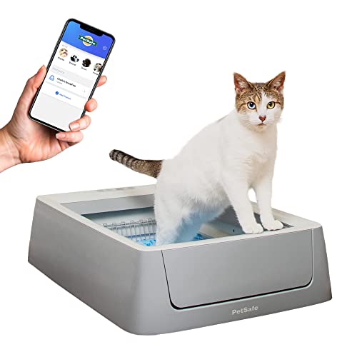 PetSafe ScoopFree Smart Self-Cleaning Cat Litter Box - WiFi & App Enabled - Hands-Free Cleanup With Disposable Crystal Trays - Less Tracking,Grey - Complete Smart (Wi-Fi) - Uncovered