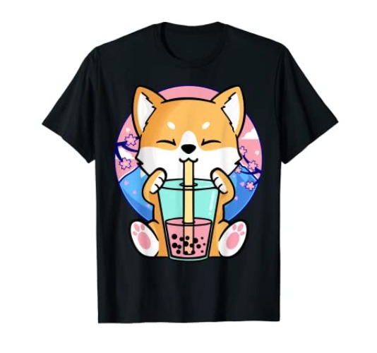 Kawaii Corgi Dog Bubble Tea Boba Anime Neko Japanese Kids T-Shirt - Youth - Purple - Large