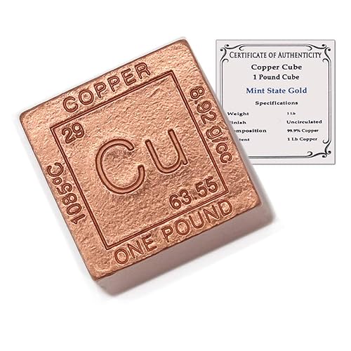 1 lb Copper Cube Paperweight - .999 Pure Chemistry Design with Certificate of Authenticity (1 Pound) by Mint State Gold