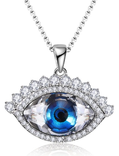 Richapex Evil Eye Necklace Pure Crystal Evil Eye Pendant Silver Chain Turkish Protection Amulet Luck Gifts Evil Eye Jewelry for Women - Blue