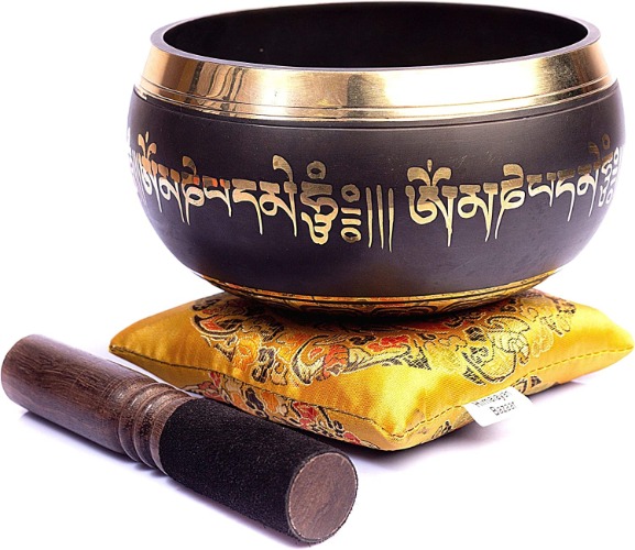 Tibetan Singing Bowl Set - Very Easy To Play Authentic Handcrafted For Meditation Sound Chakra Healing By Himalayan Bazaar - Black & Yellow