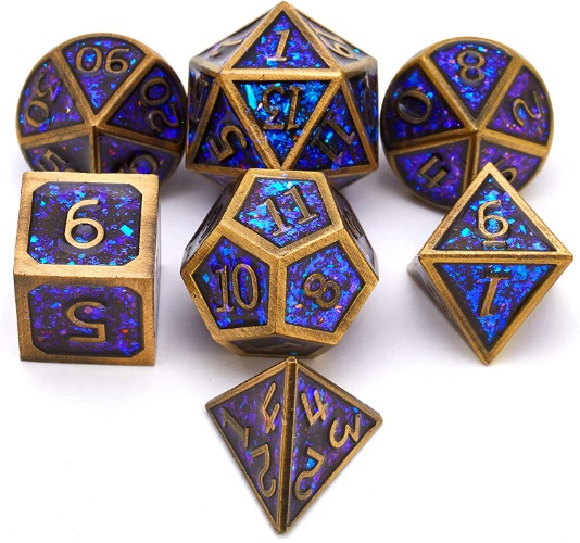 Metal dice Set D&D, Polyhedron DND Dungeons and Dragons Metal DND dice Set, Suitable for Pathfinder RPG Shadow Run Savage World and Other Role-Playing Game dice Sets - Glitter Bronze
