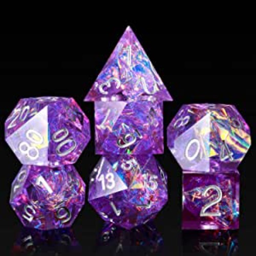 DNDND Sharp Edge Dice Set,Handmade 7 Piece DND Dice with Gift Case for DND Dungeons and Dragon Game (Purple with Silver Number) - Purple With Silver Num