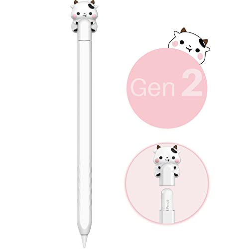 NIUTRENDZ Cute Cow Apple Pencil Case for Apple Pencil 2nd Generation Case Silicone Protective Cover Sleeve Skin Accessories (White) - Apple Pencil 2nd Generation - White