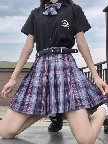 Lilac Plaid School Girl Pleated Skirt | Lily - NMIXX - Fashion Chingu