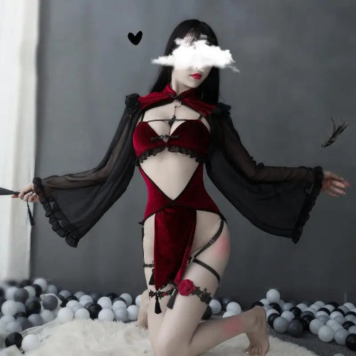 Majestic Priestess Cosplay Lingerie Set in Red Velvet