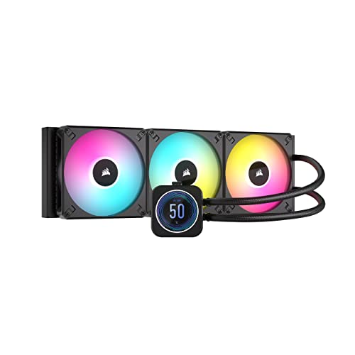 Corsair iCUE H170i Elite LCD XT Liquid CPU Cooler - IPS LCD Screen - Three AF140 RGB Elite Fans - 420mm Radiator - Fits Intel® LGA 1700, AMD® AM5, and More - Included iCUE Commander CORE - Black - ELITE LCD XT - 420mm Radiator - Black