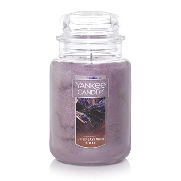 Yankee Candle Dried Lavender & Oak​ Scented, Classic 22 Oz Large Jar Single Wick Aromatherapy Candle, Over 110 Hours of Burn Time, Apothecary Jar Fall Candle, Autumn Candle Scented for Home