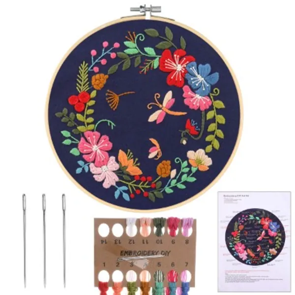 MWOOT Embroidery Starter Kit with Garland Pattern, DIY Cross Stitch Stamped Embroidery Handmade Sewing Craft Kit for Adults Beginner