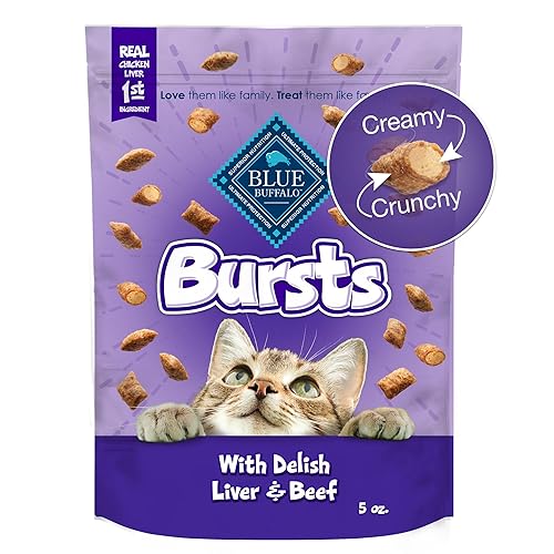 Blue Buffalo Bursts Crunchy & Creamy Cat Treats, Great for Training, Delish Liver & Beef, 5-oz Bag - Chicken Liver & Beef - 5 Ounce (Pack of 1)