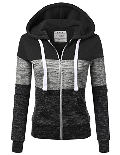 DOUBLJU Lightweight Thin Zip-Up Hoodie Jacket for Women with Plus Size - 1X - A_black