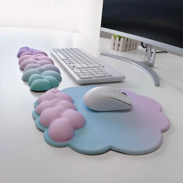 Pastel Ergonomic Cloud Ombre Keyboard Pad, Wrist Pad & Coaster Set
