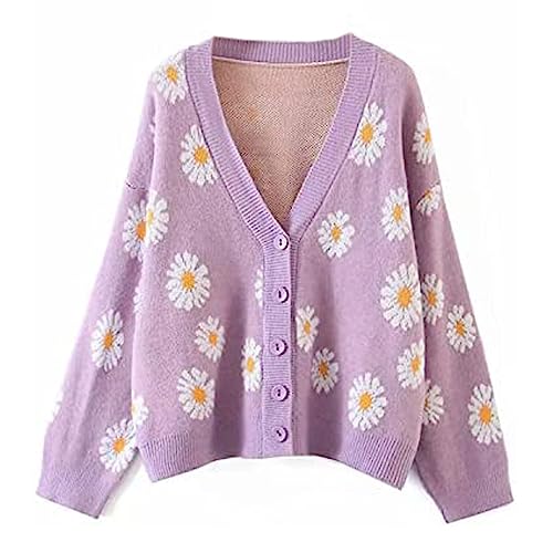 Women's Long Sleeve Cardigan - Small - B Daisy-purple