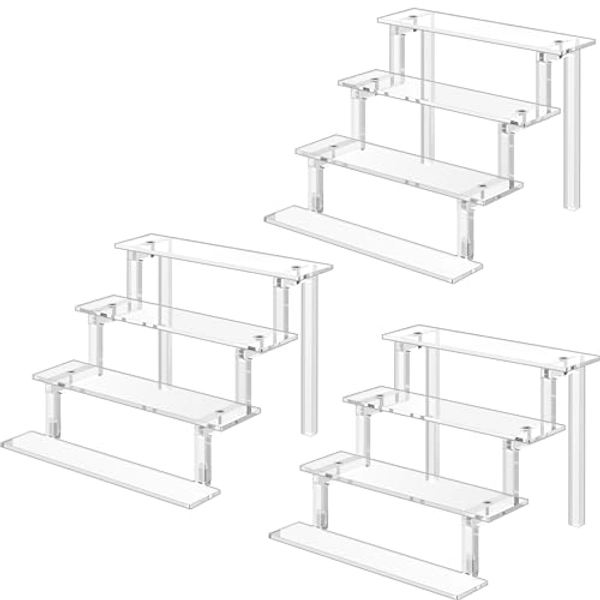 WINKINE Acrylic Risers for Display, 3 Pack Clear Risers Compatible with Funko Amiibo POP Figures, 4 Tier Perfume Organizers Tiered Display Stand for Decoration and Organizer, Display Shelf Risers