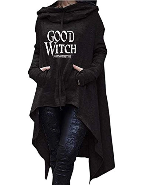 Rfecccy Women's Good Witch Tunic Casual Long Sleeve Pullover Irregular Hem Hoodies