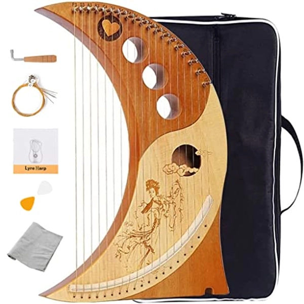 JOYGOOD Harp Autoharps Lyre Humanized Design of The Moon Harps, Traditional Classic Stringed Instruments, with Performance Package, Tuner, Spare Strings (Color : Brown, Size : 19 String)
