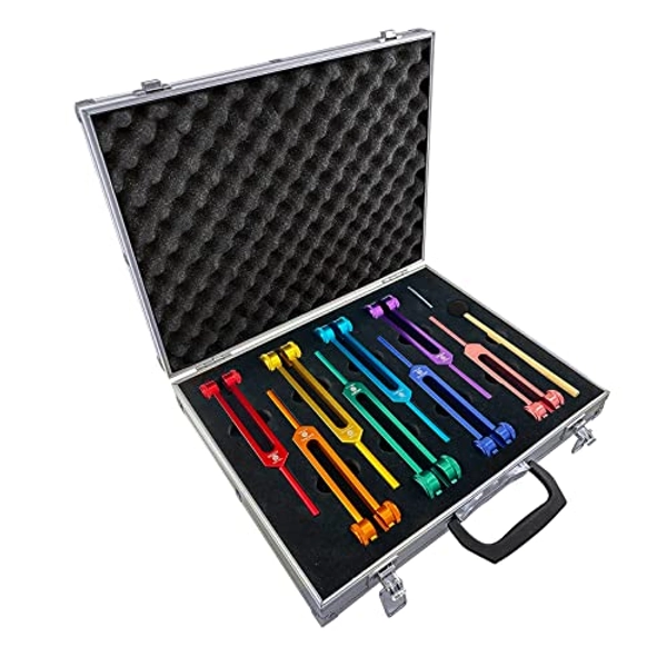Chakra Tuning Fork Set, Weighted Tuning Forks of 8 Color,7 Chakra and 1 Soul Purpose Tuning Forks for DNA Healing, Sound Therapy, Yoga, Meditation