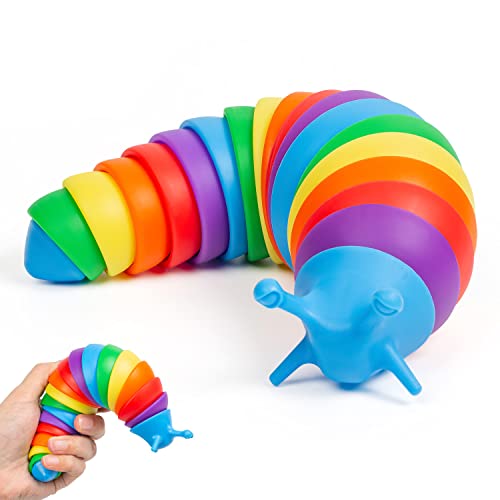 Fidget Slug, Articulated Caterpillar Fidget Toy Makes Relaxing Sound, Relastic Worm Snail Toy, Sensory Finger Slug, Stress Relieved Fidget Gifts Autism ADHD Toys for Kids Adults, Rainbow - Style-1-Slug