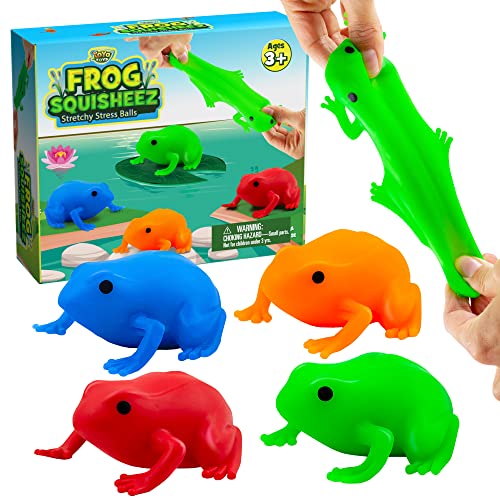 YoYa Toys Frog Squisheez Squishy Stress Relief Balls (Set Of 4) | Stretchy Fidget Animal Shaped Toys For Boys, Girls & Adults | Colorful Sensory Squeezing Stretch Toy | Great For ADHD, Autism, Anxiety - Frog Squisheez