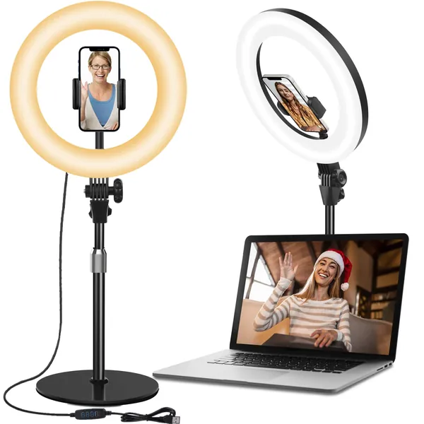 Desktop Ring Light for Zoom Meetings - 10.5'' Computer Ring Lights with Stand and Phone Holder, Laptop Ring Light for Video Conference/Online Video Call/Make up/Video Recording/Webcam/Live Streaming - Black