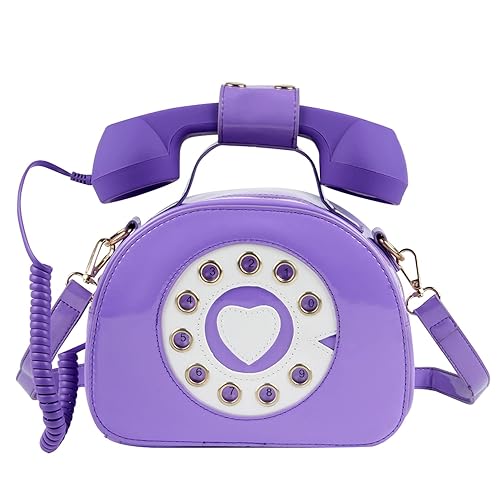 Oweisong Fun Telephone Purse for Women Novelty Pink Phone Tote Handbags Top Handle Shoulder Crossbdoy Bag - Bright Purple