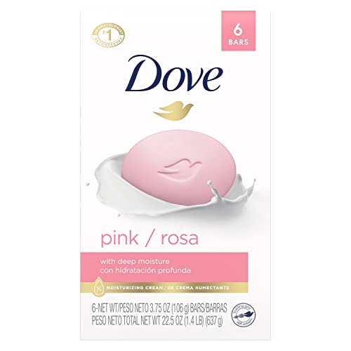 Dove Beauty Bar Gentle Skin Cleanser Pink 6 Bars Moisturizing for Soft Care More Than Soap 3.75 oz - Unscented - 6 Count (Pack of 1)