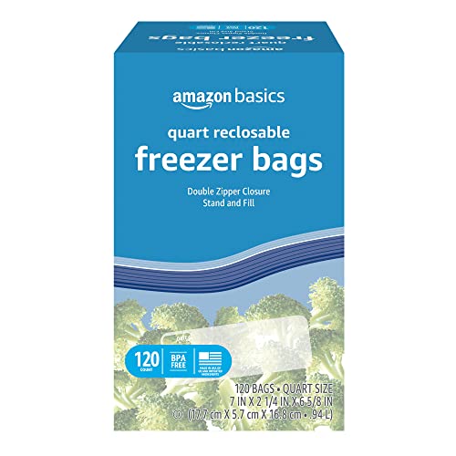 Amazon Basics Freezer Quart Bags, 120 Count (Previously Solimo) - Quart (120 Count)