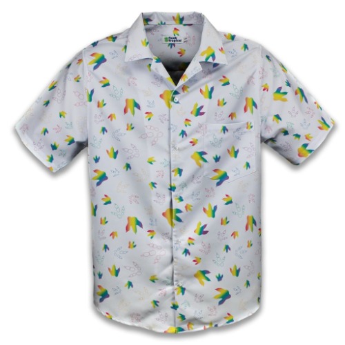 Dinosaur Footprints Rainbow Button Up Shirt | 2XL / Hawaiian Shirt - No Pocket