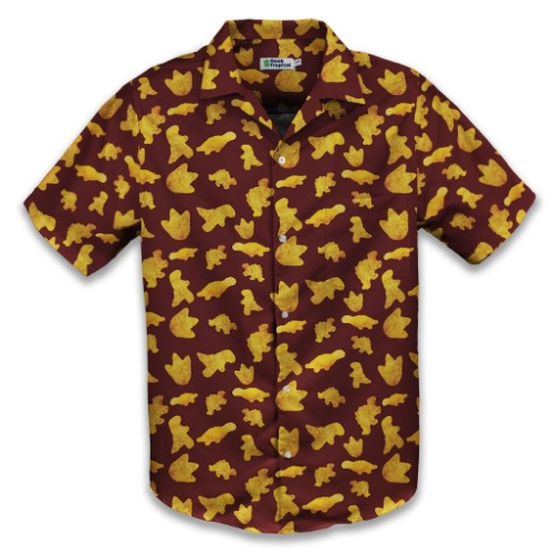 Dinosaur Chicken Nuggets Red Button Up Shirt | 2XL / Hawaiian Shirt - No Pocket