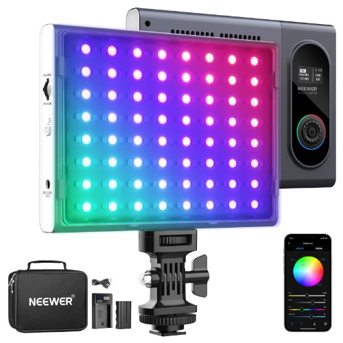 Neewer RGB190 On Camera Video Light with 2600mAh Battery and Charger, 360° Full Color/3200K~5600K/CRI97+/9 Scene Effects/APP Control Video Light Panel for YouTube, Zoom Calls, Gaming, Live Streaming
