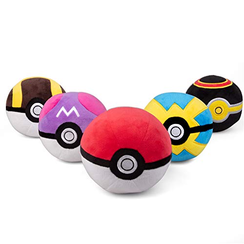 PoKéMoN Pokéball Plush 5-Pack - Includes Poke, Master, Ultra, Quick, Luxury Ball - Soft Stuffed Poke Balls with Weighted Bottom - 4" Each - Ages 2+