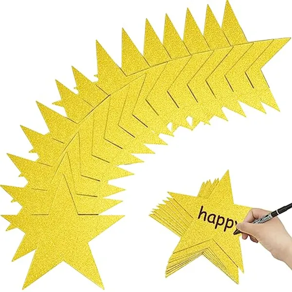 60 Pcs Glitter Star Cutouts Paper Double Printed Paper Star Decorations, 6 Inch Stars Decoration for Wedding Party Bulletin Board Classroom Decoration Supply (Gold)