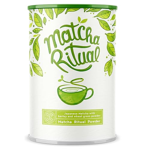 Alpha Foods Matcha Pulver (210g) ideal für Smoothies, Shakes, Matcha Latte & Matcha Tee - Feinster japanischer Zeremonien-Matcha ergänzt mit Kokosmilch, Weizengras und Gerstengras