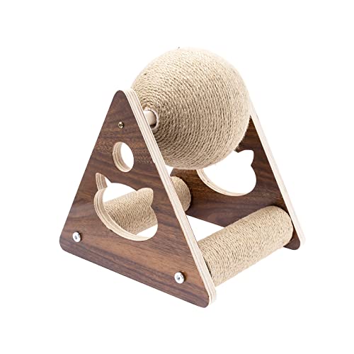 Cat Scratcher Toy, Sisal Cat Scratching Ball Triangle Frame Hollow Design Interactive Cat Toy Grinding Paws Toys for Indoor Cats Kittens(Beige)