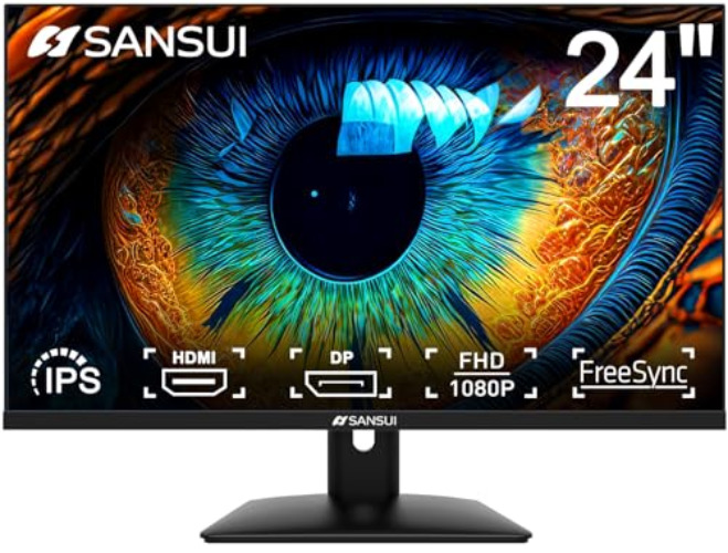 SANSUI Monitor 24 inch IPS FHD 1080P 75HZ HDR10 Computer Monitor with HDMI,VGA,DP Ports Frameless/Eye Care/Ergonomic Tilt/Speakers Built-in/110% sRGB(ES-24X5A HDMI Cable Included) - 24" 75Hz/IPS/Speakers