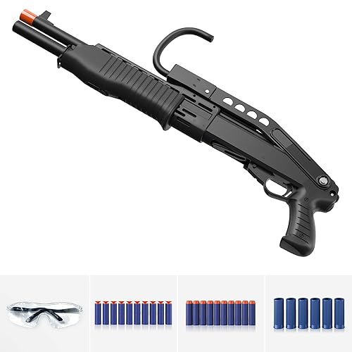 Soft Foam Bullet Blaster Toy, Colliford Toy Gun, Soft Bullet Shot Toy, Foam Blaster with Shell Ejecting, Foam Dart Blaster (SPAS 12) - Black