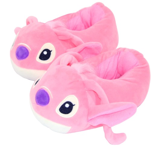 Bonamana Stitch Hausschuhe Kinderhausschuhe 3D Plüsch Kinderhausschuhe Stitch Angel Flauschige Winterhausschuhe für Jungen und Mädchen mit Indoor Memory Schaum Sohle - Rosa Angel